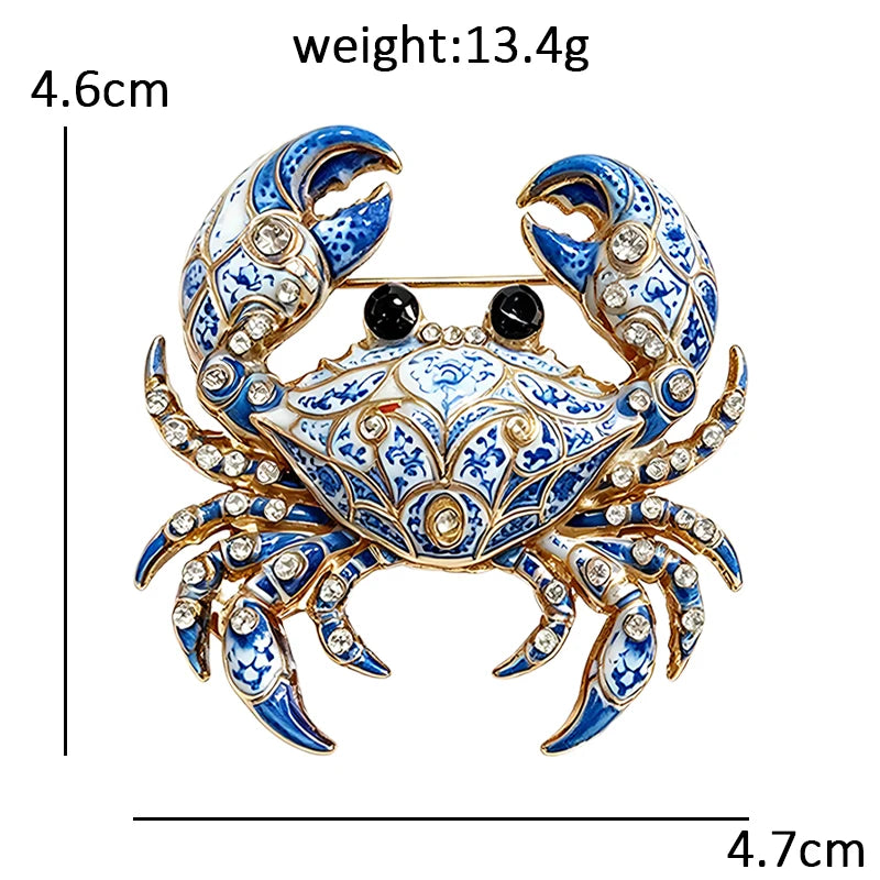 Wuli&baby Cute Crab Brooches For Women Unisex 2-color Blue and White Porcelain Cancer Zodiac Sign Animal Party Casual Brooch Pin
