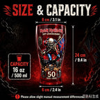 Iron Maiden 50th Anniversary Themed Pint Glass Heavy Metal Rock Band Inspired Beer Cup Collectible Drinkware for Bar Home Party