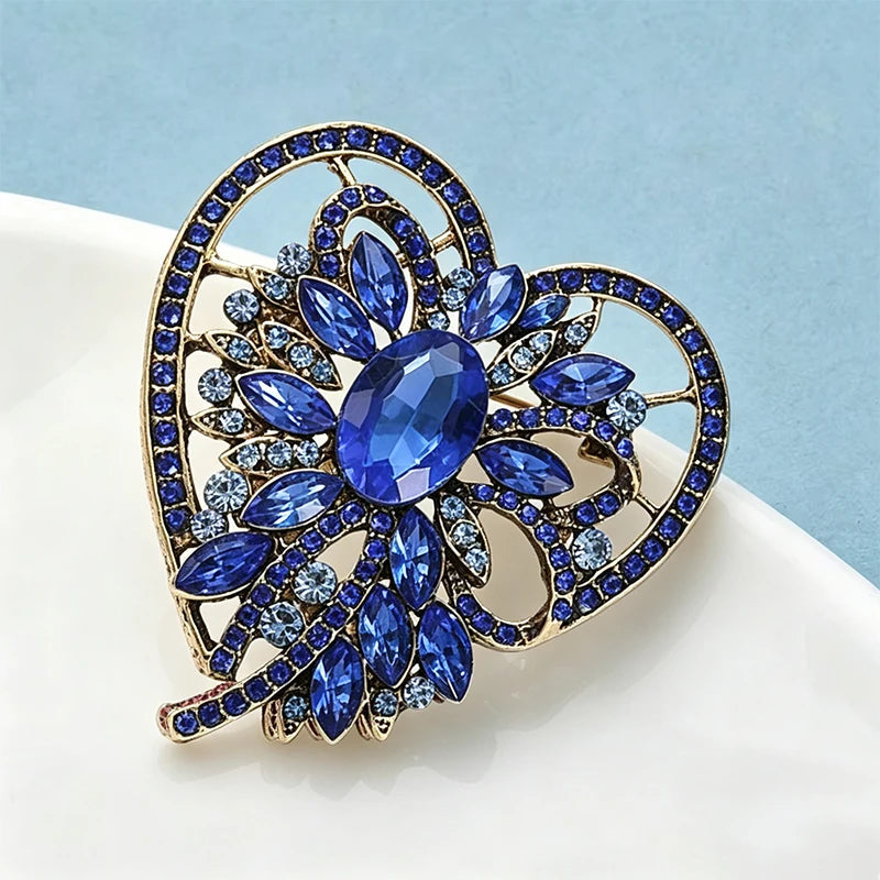 PENDRA Heartelle Vintage Crystal Heart Brooch