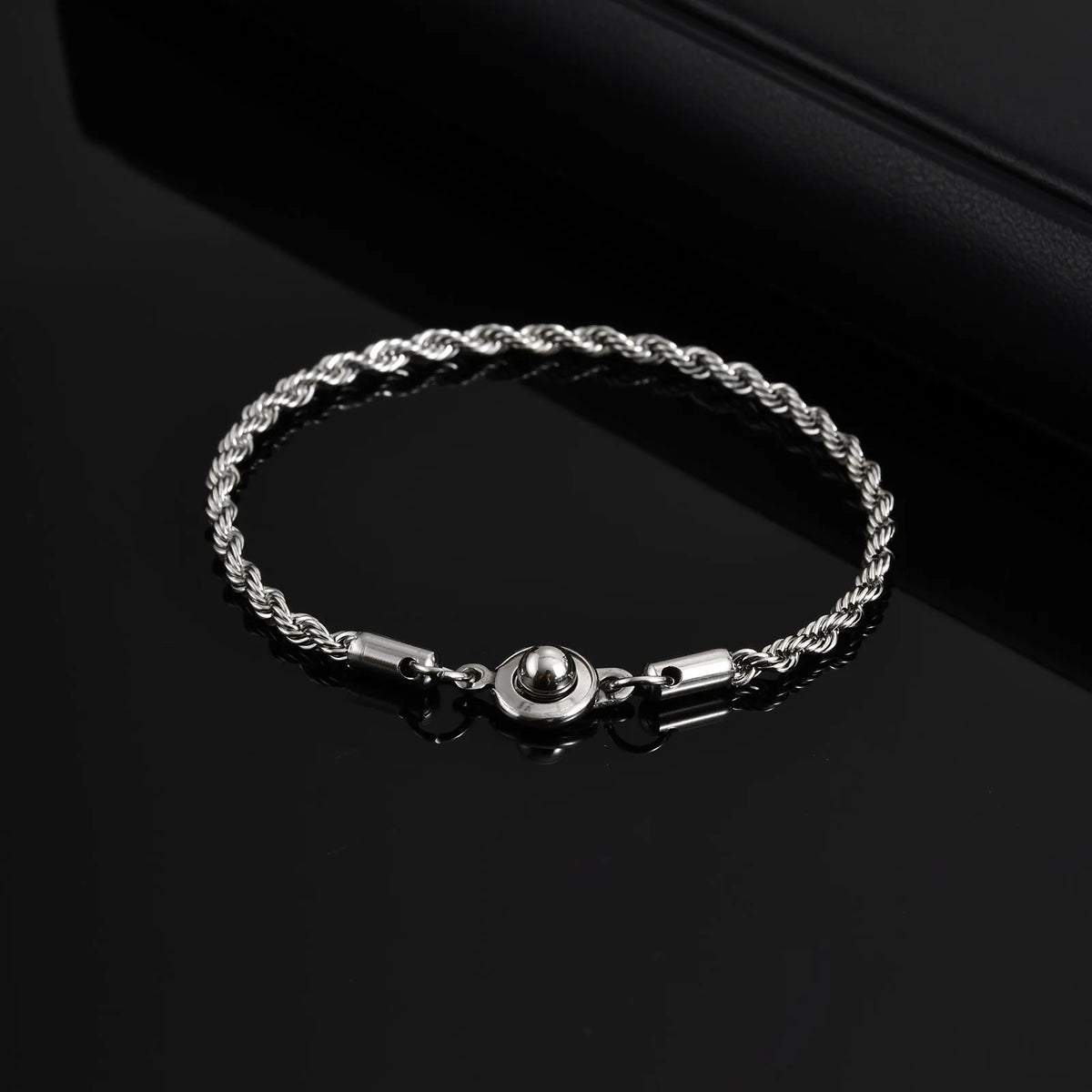 Simple Button Chain Bracelets for Men Boys,Stainless Steel Twisted Rope Chain Wristband,Causal Jewelry Gift