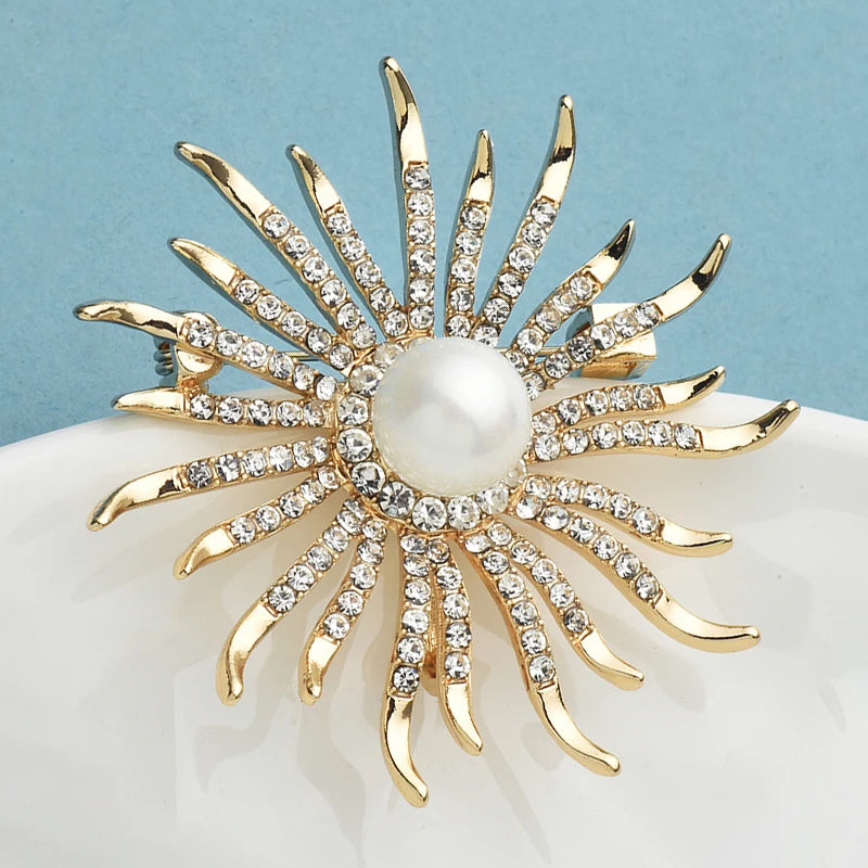 PENDRA Sunelle Rhinestone Sun Flower Brooch