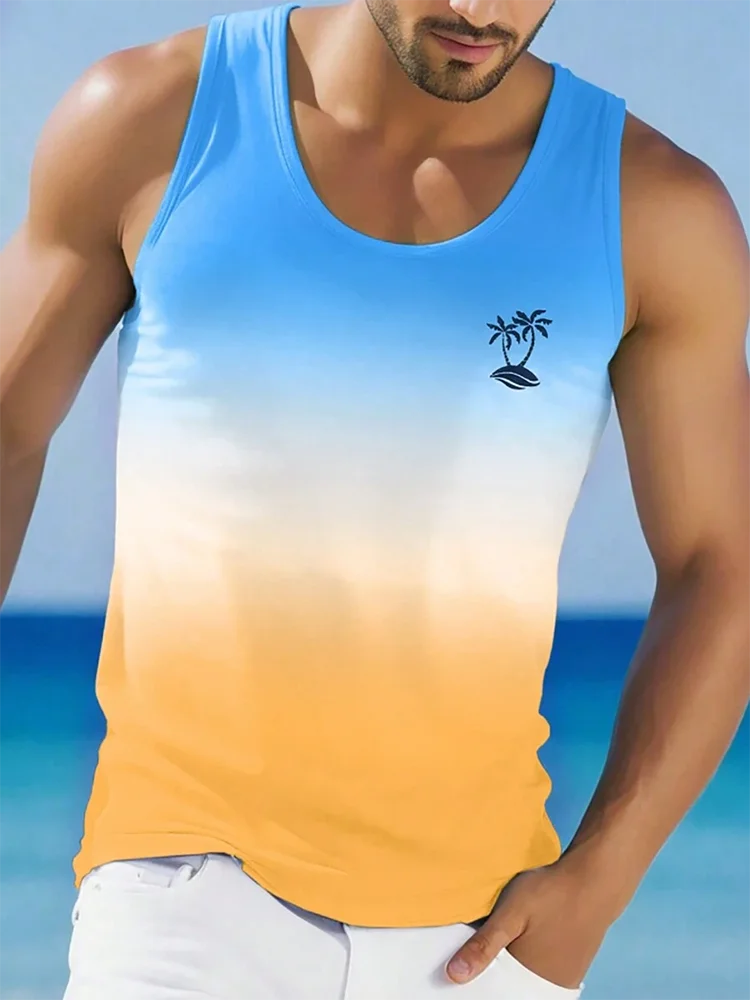 Summer Daily Casual Men's Sleeveless T-shirt Hawaiian Men's Tank Top Outdoor Beach Men's Tank Top Street Fashion Men's Tank Top