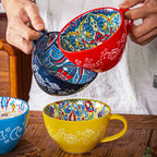Bohemian Pattern Ceramic Coffee Mug Large Capacity Colorful Tea Cup For Daily Use Collection Ornaments