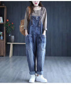 Minimalist jeans overalls women's spring new Korean version loose fit big pocket versatile trendy Harlan casual rompers