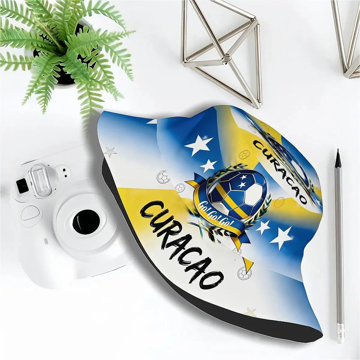 1pc Football Fan Curacao National Flag Soccer Art Style Sports Unisex Printed Fisherman Hat, Stylish Hat with Fun Personalty, Ou