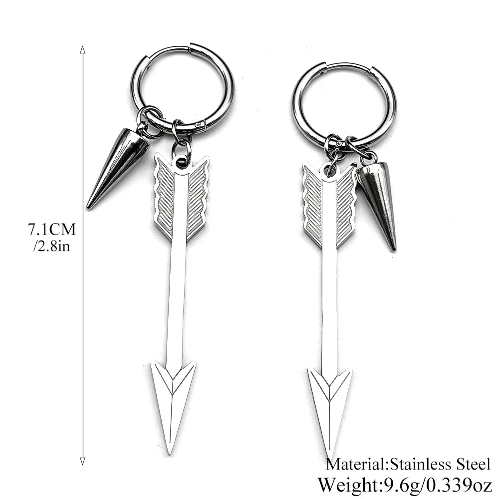 Longbow Archery Rivet Earrings For Women Men Stainless Steel Silver Color Sword Hiphop Party Male Dangle Earring Jewelry Gifts