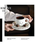 Cute Smiley Face Ceramic Coffee Mug with Saucer 3D Cartoon Design Tea Cup
