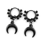 Punk Black Moon Star Hoop Earrings Gothic Crescent Dangle Stainless Steel Beaded Drop Earrings Men Women Hip Hop Jewelry Gifts