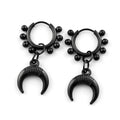 Punk Black Moon Star Hoop Earrings Gothic Crescent Dangle Stainless Steel Beaded Drop Earrings Men Women Hip Hop Jewelry Gifts