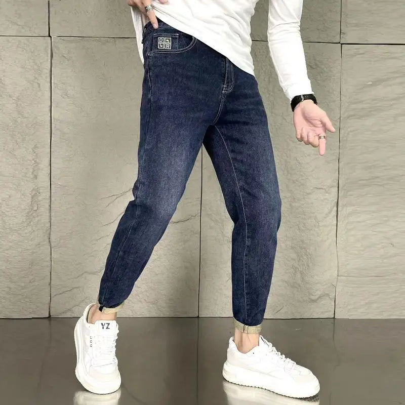New Harajuku Fashion Trendy Spring Autumn Slim Fit Casual Jeans for Men Vintage Tapered Pencil Pants Stretch Boyfriend Jeans