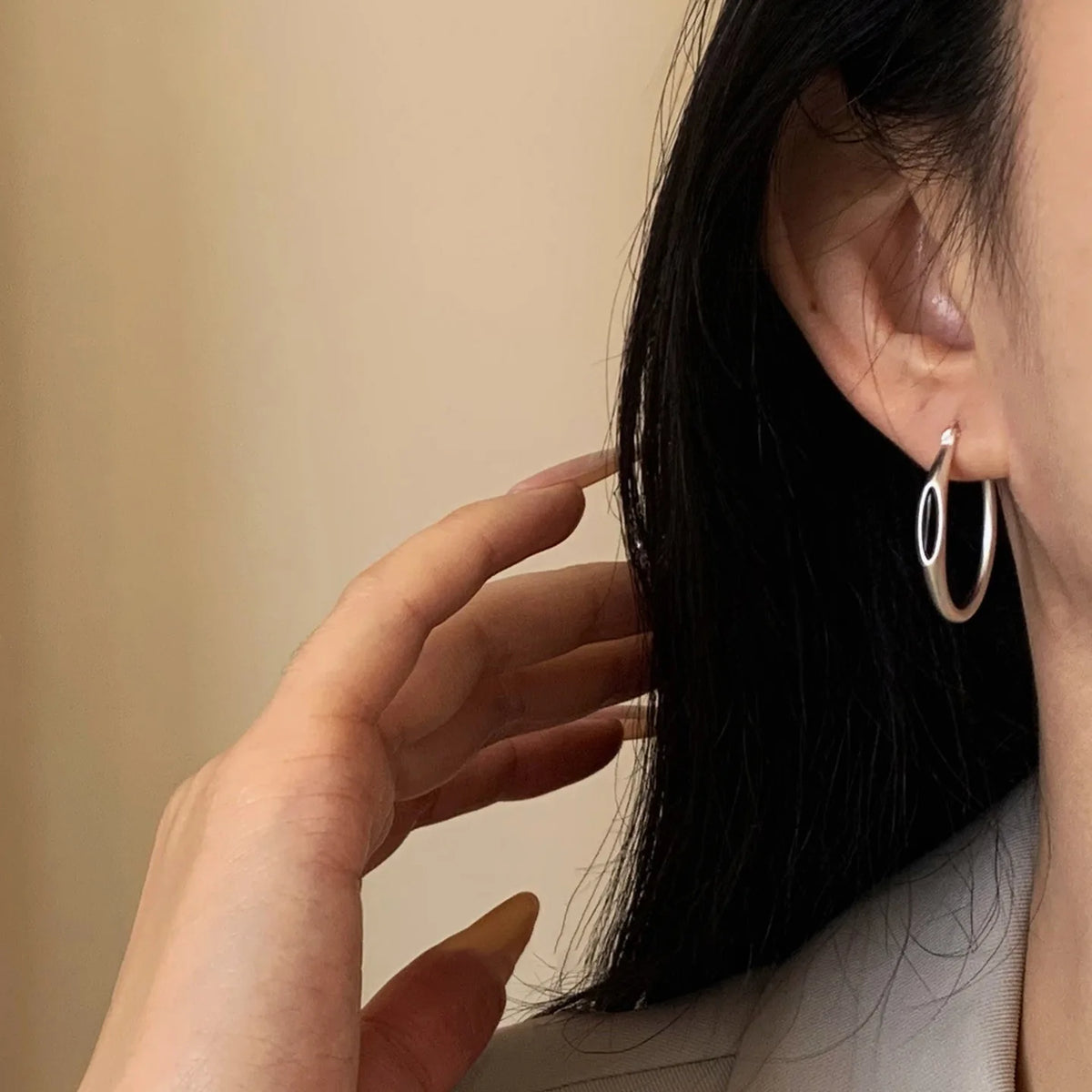PENDRA Blackagate 925 Sterling Silver Hoop Earrings