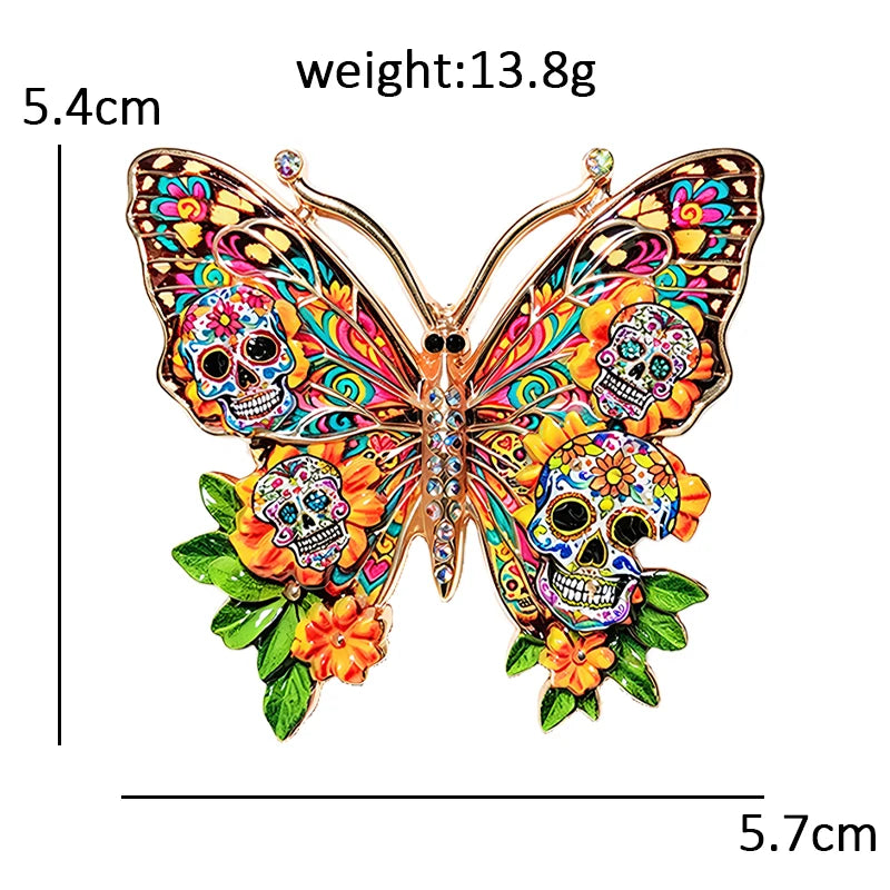 PENDRA Skeleton Flower Butterfly Brooch
