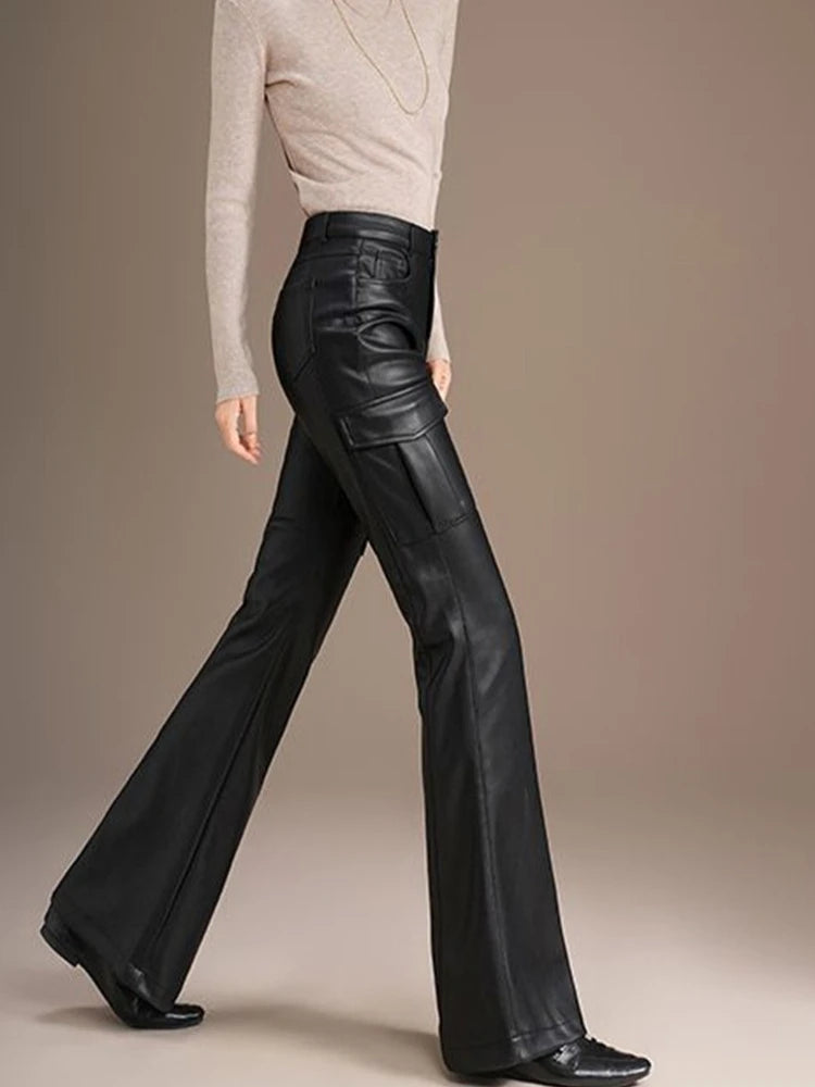 PENDRA Spicy Cargo Pocket High Waist Leather Pants