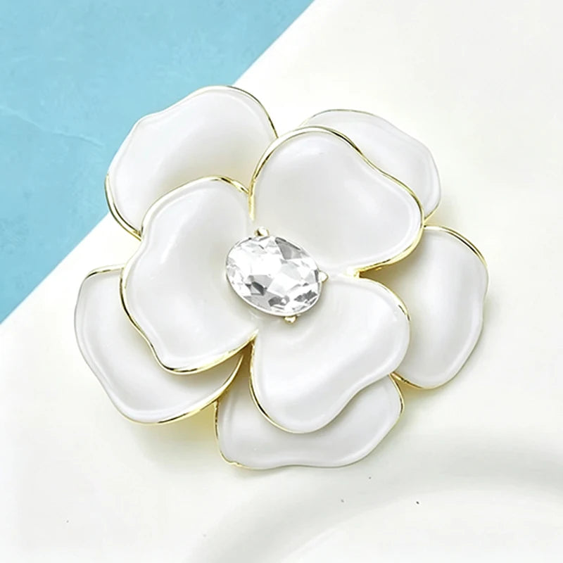PENDRA Camellia 2-Color Classical Enamel Flower Brooch
