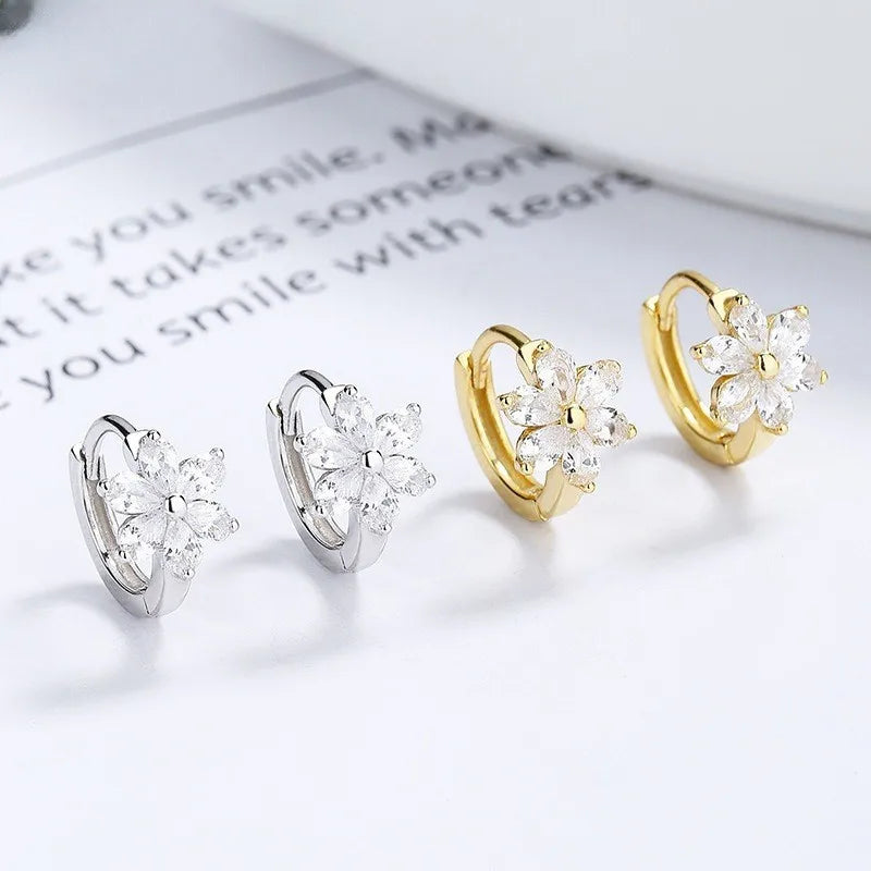 925 Sterling Silver Vintage Earrings For Women Trendy Simple Flower CZ Earring Jewelry Prevent Allergy Party Accessories Gift