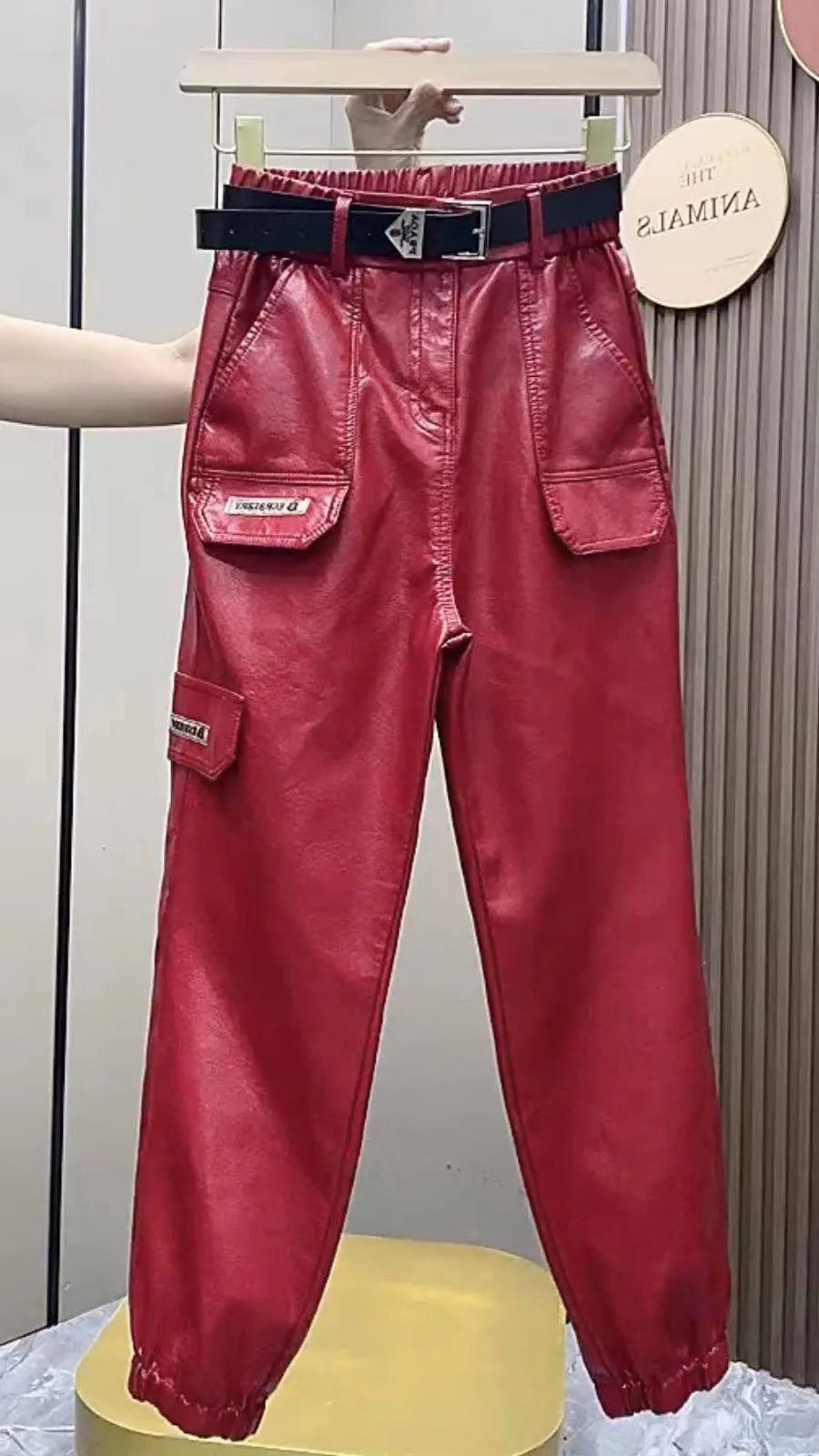 PENDRA Oversized Pocket Loose Leather Cargo Pants