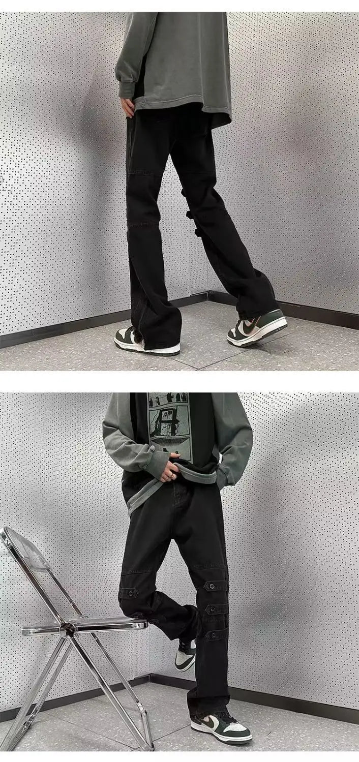 Original Luxury 2026 Brands Clothing Design Pants Men's High Street Tooling Jeans Niche High-end Zipper Split Micro-flared Pants