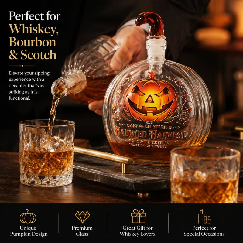 Spooky Jack‑O‑Lantern Liquor Decanter Halloween Pumpkin‑Shaped Glass Whiskey Bottle Home Tabletop Ornament X‑mas Present
