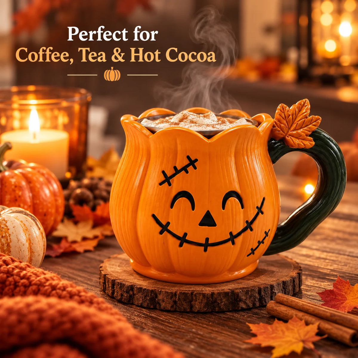 Pumpkin Resin Mug Halloween Decorative Cup Cute Holiday Coffee Mug Gift for Friends Family Fall Party Table Decor