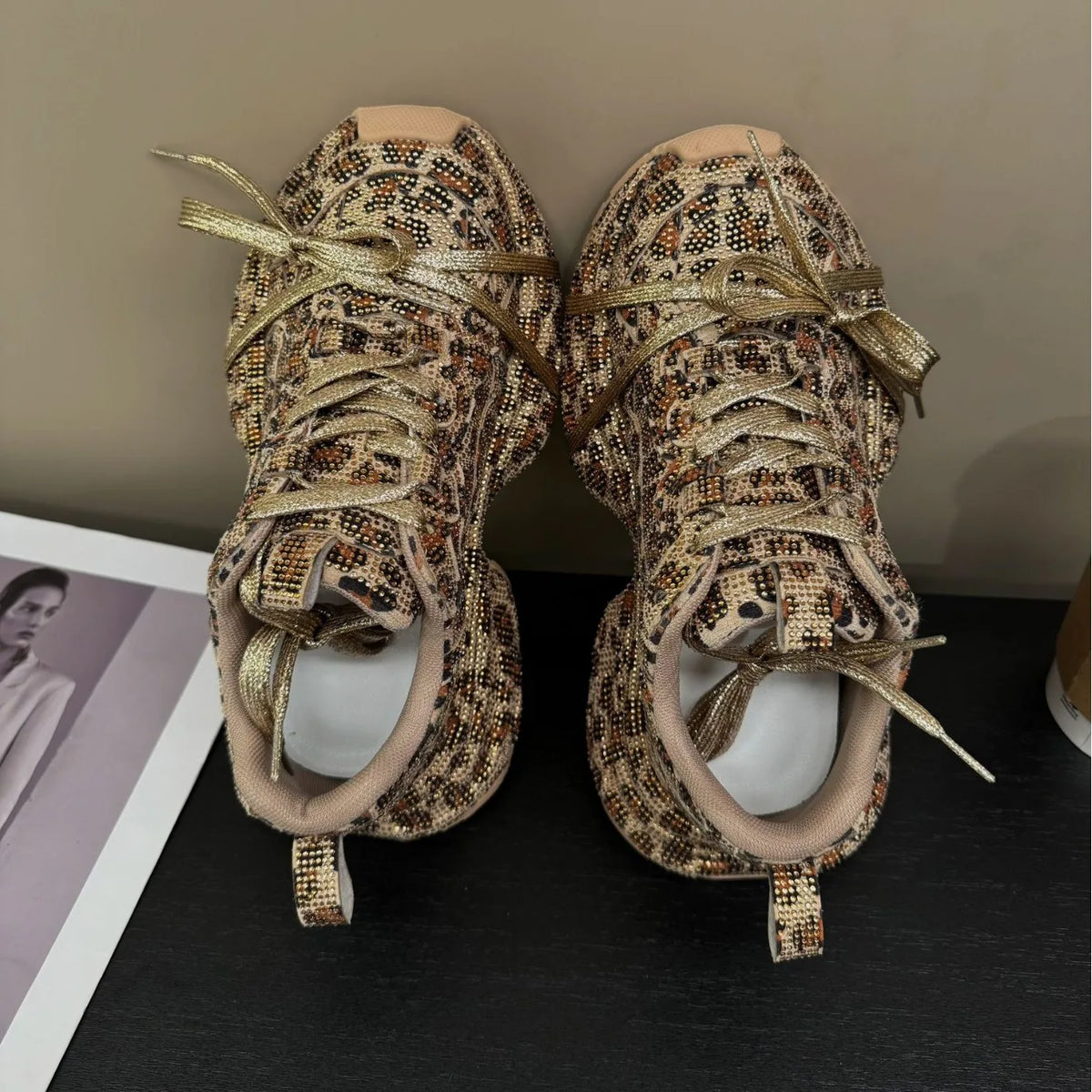 PENDRA Leopard Gold Diamond Shoes