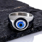 Hip Hop Evil Eye Ring for Men,Stainless Steel Blue Devil's Eye Signet Ring,Punk Eyeball Jewelry Gift