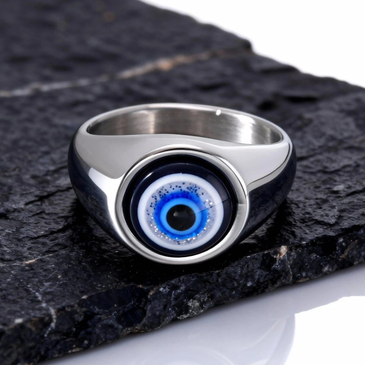 Hip Hop Evil Eye Ring for Men,Stainless Steel Blue Devil's Eye Signet Ring,Punk Eyeball Jewelry Gift