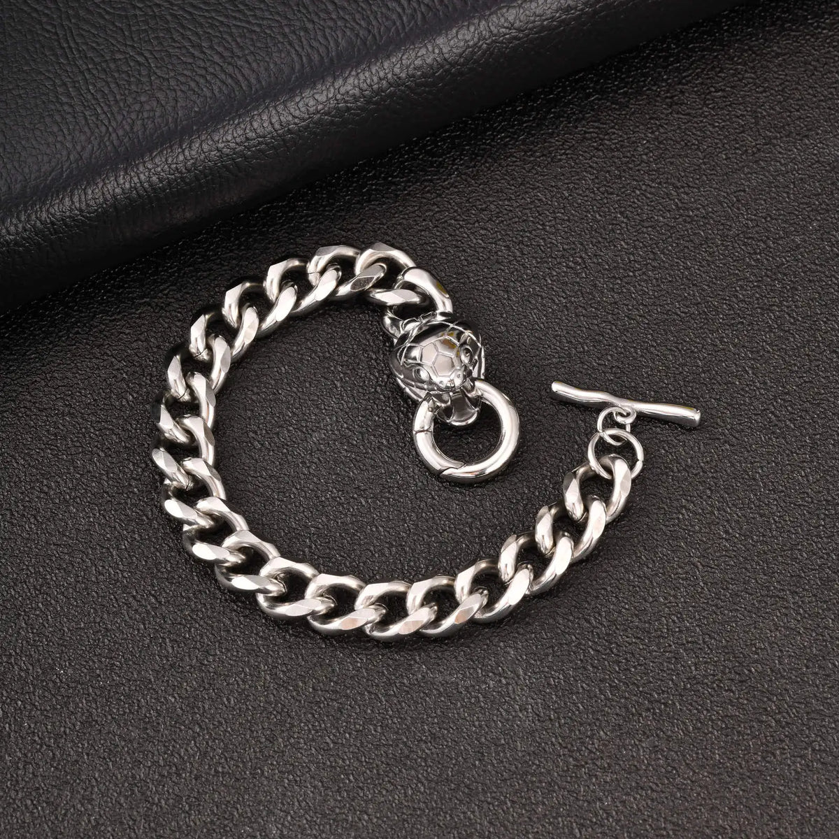 Rock Punk Men's Snake Head Chain Bracelet,11MM Stainless Steel Thick Chain Wristband,Birthday Party Gift for Him