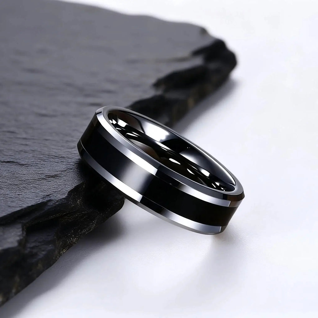 6MM Men's Tungsten Carbide Black Enamel Ring Wedding Band