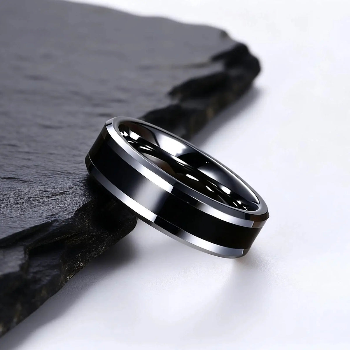 6MM Men's Tungsten Carbide Black Enamel Ring Wedding Band
