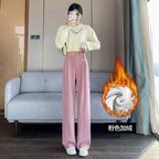 Corduroy pants women autumn and winter new Chinese style buckle casual thick solid color versatile wide leg pants