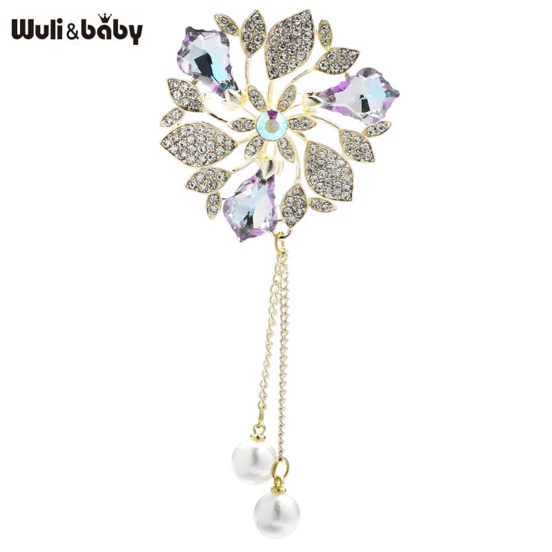 PENDRA Royale Pearl Tassel Rhinestone Brooch