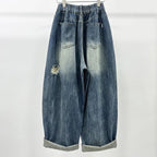 PENDRA Ripped Loose Dad Personality Elastic Waisted Versatile Carrot Pants