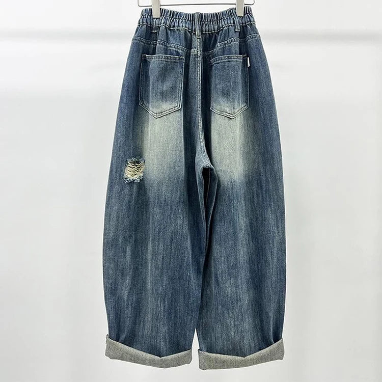 PENDRA Ripped Loose Dad Personality Elastic Waisted Versatile Carrot Pants