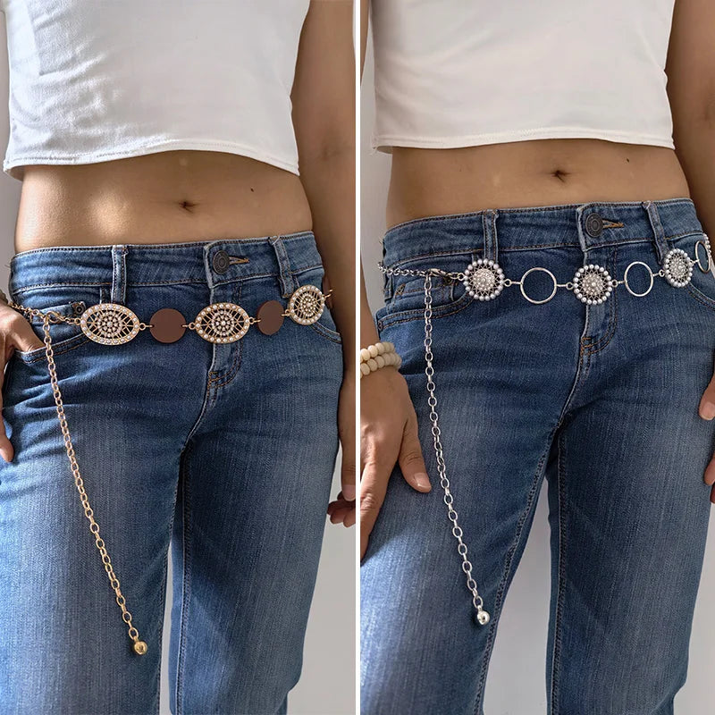 Temperament Elegant Pearl Belt Waist Belt Female Dress Crystal Strap Pearl Wedding Luxury Desiner Chain Belts Girl Accessories