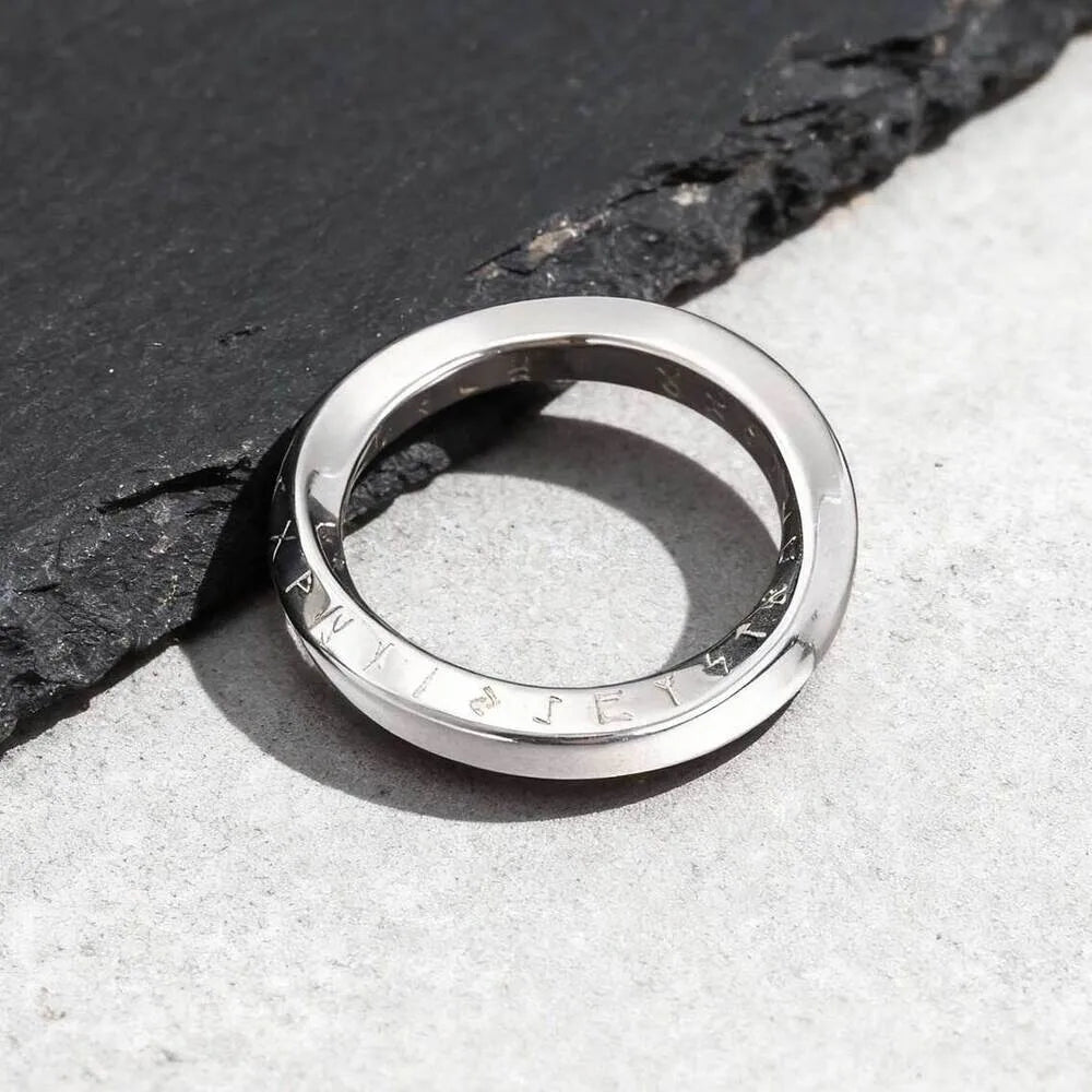 Viking Rune Symbol Mobius Ring for Men,Silver Color Stainless Steel Twisted Ring,Simple Classic Jewelry Gift