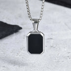 Stylish Men's Black Enamel Necklace,Stainless Steel Geometric Square Small Dogtags Necklace,Anniversary Birthday Father Gift