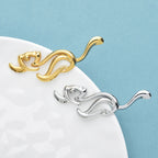 PENDRA Stainless Steel Playing Cat Women Brooch