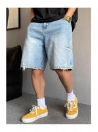 Fashion 2026 New Retro Personalized Ripped Denim Shorts Men's Summer Trendy Brand Ruffian Handsome Straight Baggy Medium Pants