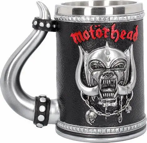 Gothic Rock Collectible Mug Hand-Polished 3D Embossed Skull, Stainless Steel Inner Unique Horn Handle Heavy Metal  Coffee Cup