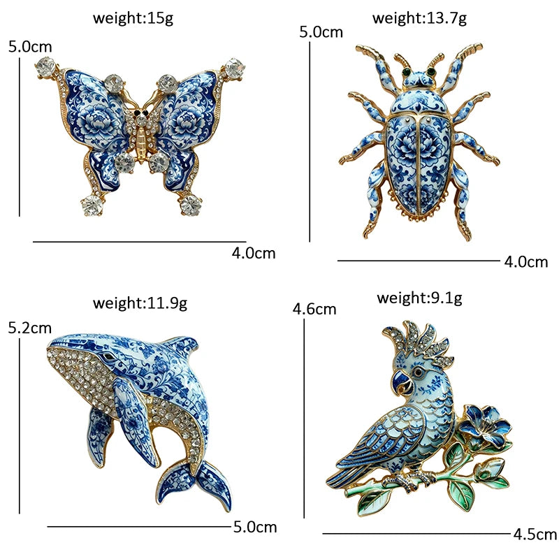 PENDRA Porcelain Animal Collection Rhinestone Brooch