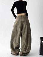 Street dance hip-hop jeans women's 2025 autumn new high waist slimming loose and lazy style casual fashion pants