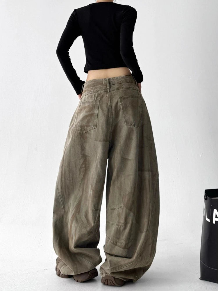 Street dance hip-hop jeans women's 2025 autumn new high waist slimming loose and lazy style casual fashion pants