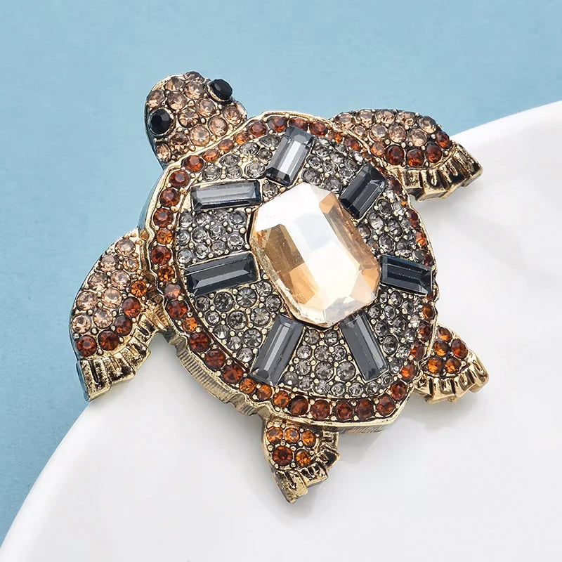 Wuli&baby Vintage Swim Turtle Brooches For Women Unisex Metal Rhinestone Water Animal Party Casual Brooch Pins Gifts