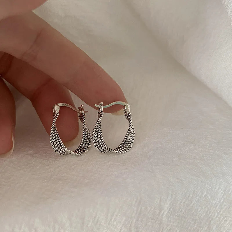 VENTFILLE Vintage Punk 925 Stamp Earrings for Women Girl Creative Twist Winding Geometric Handmade Party Silver Color Jewelry