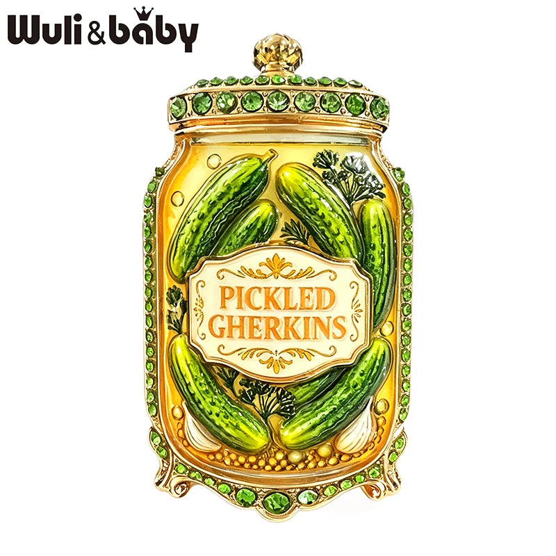 PENDRA Pickle 3-Color Rhinestone Gherkin Jar Brooch