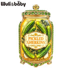 PENDRA Pickle 3-Color Rhinestone Gherkin Jar Brooch