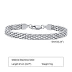 Punk Silver Color Men's Chain Bracelets,Hip Hop Stainless Steel Braided Link Wristband,Classic Metal Jewelry Gift for Him Dad