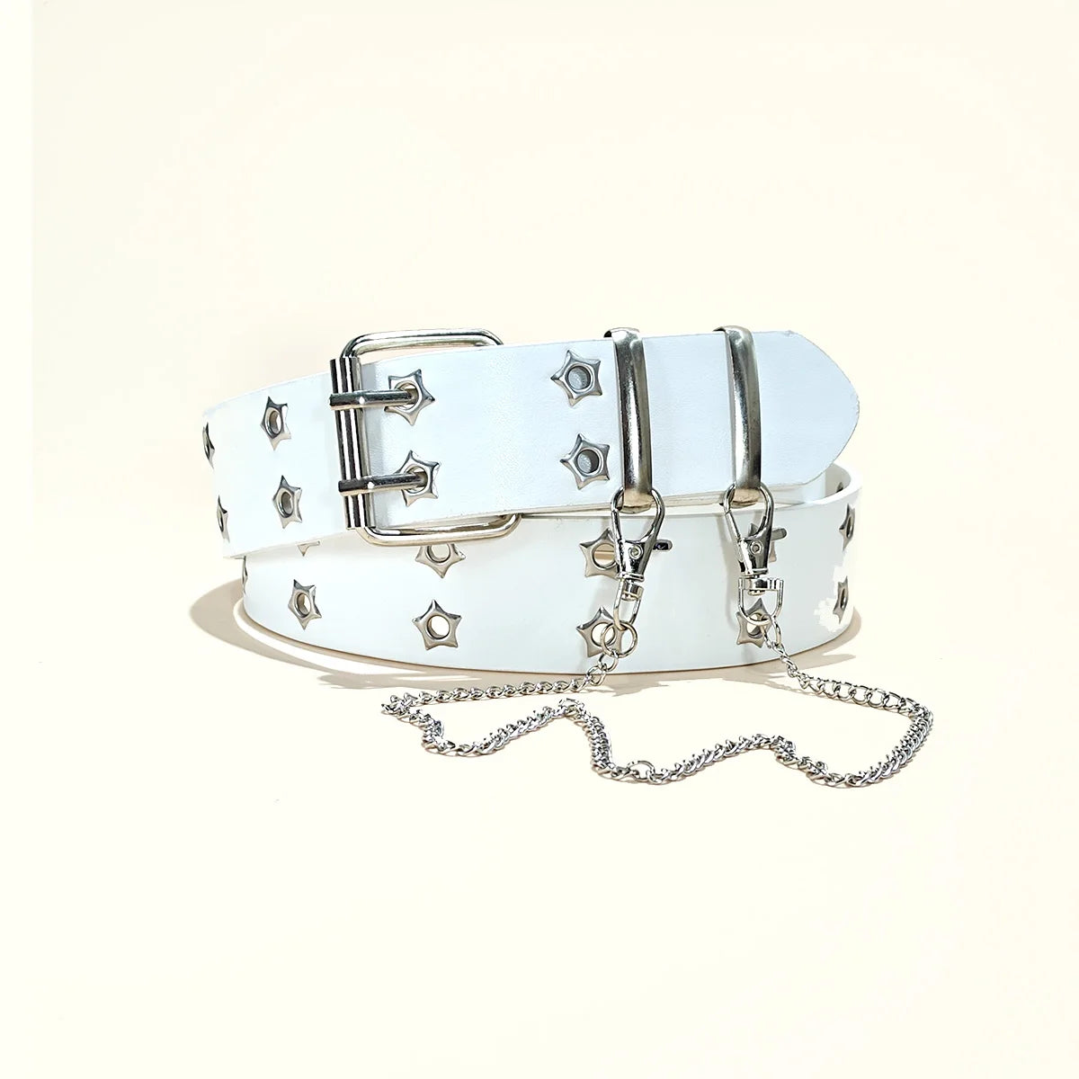 Star Eye Rivet Belt Gothic Style Double Pin Buckle Man/woman Fashion Casual Punk Style Pu Leather Waistband for Jeans Y2K Belt