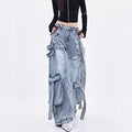 Female Trendy Loose Straight Wide Leg Denim Pants American Style High Street Three-dimensional With ribbons Design Pants
