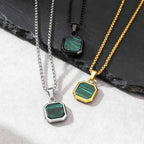 PENDRA Square Stone Green Pendant Necklace